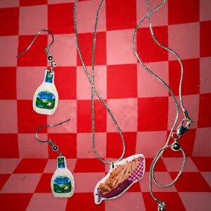 Handmade Ranch Dressing Earrings & Fries Necklace Set